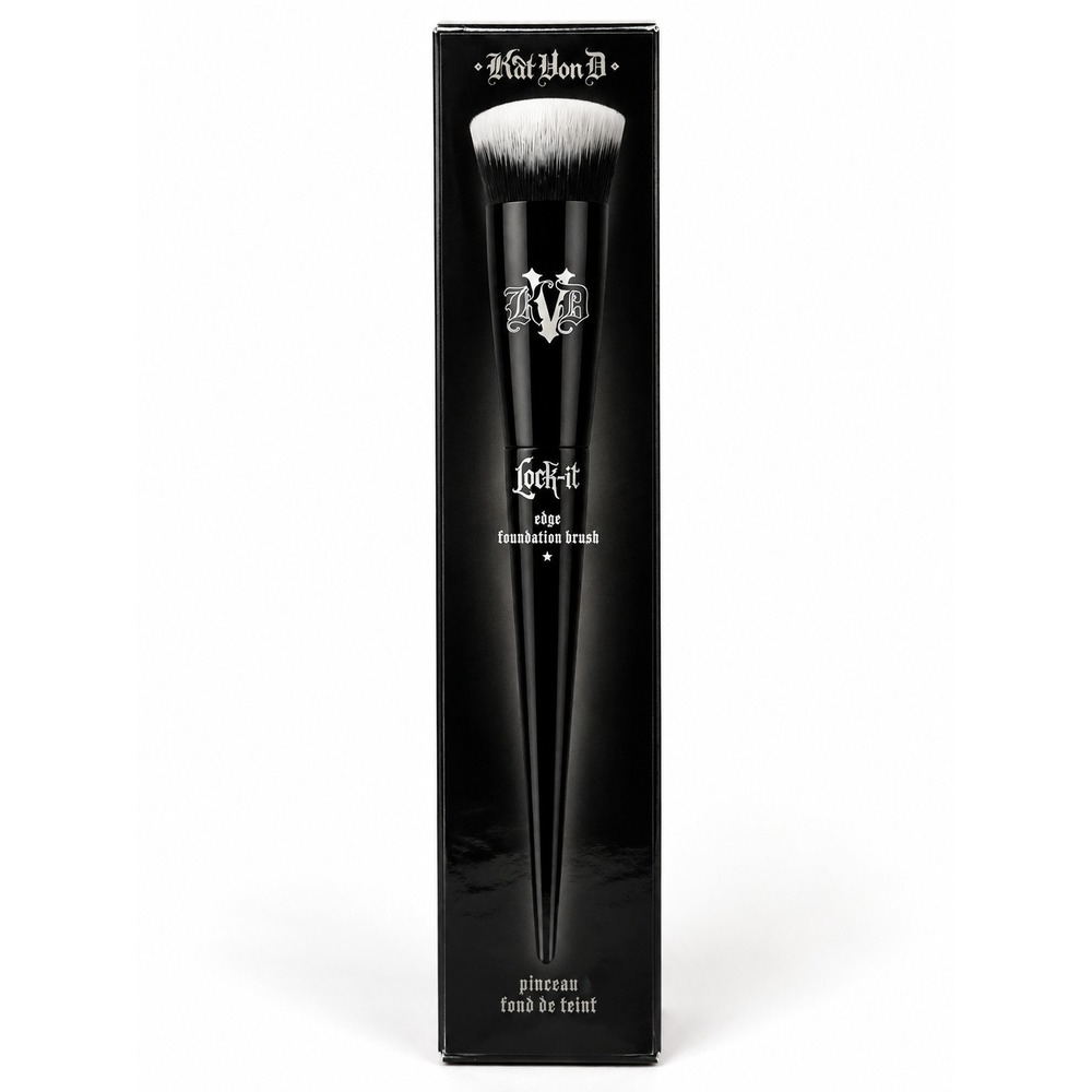 Kat Von D Lock-It Edge Foundation Brush #10 Black Synthetic Sculpted Makeup Tool